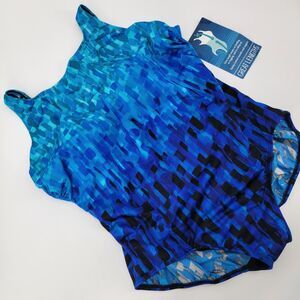 Great Lengths Womens Blue Waters One Piece Tugless Low Leg Swimsuit 20W NWT
